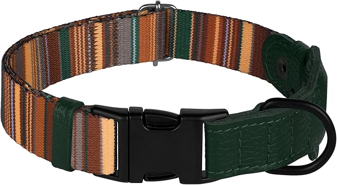 AirTag Dog Collar with Metal Buckle - Soft Leather Printed Nylon Dog Collar with Apple AirTag Holder - Cute Tracking GPS Pet Collars for Girl Boy Small Large Dogs (S, 12"-15" Neck Fit, Striped)