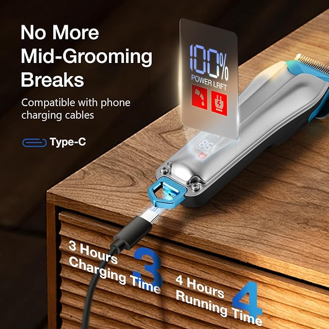 Dog Clippers for Grooming with Detachable Blade for Thick Coats, Cordless Rechargeable Low Noise Professional Pet Grooming Hair Trimmer Shaver Kit with 8 Guide Combs for Dogs Cats Animals