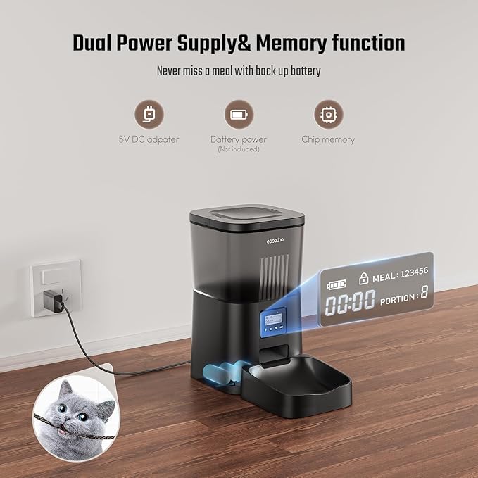 Espelho Automatic Cat Feeder- 4L Timed Cat Food Dispenser 1-6 Meals Control for Cat and Small Dog- Auto Pet Feeder with Desiccant Bag Keep Fresh for Reliable Easy Set Up and Clean- Voice Recorder