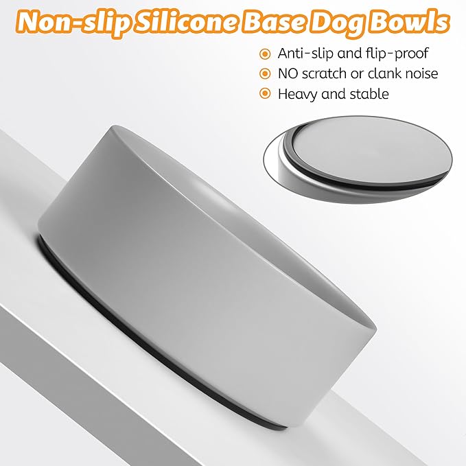 Large Dog Bowls, Non Slip Heavy Ceramic Dog Food and Water Bowl with Silicone Base, 8" Pet Feeding Bowl for Small, Medium, and Big Dogs (Grey, 8 Inches)
