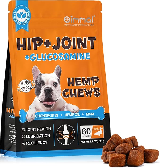 Hip and Joint Supplement for Dogs,Hip & Joint Pain Relief Pills - Large & Small Breed - Hip Joint Chews Canine Joint Health,Mobility & Flexibility Support -Duck Flavor 60 Count