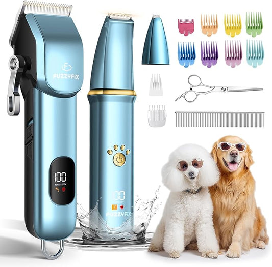 Dog Grooming Kit, Dog Clippers for Grooming for Thick Curly Coats, Professional Pet Hair Shaver Paw Trimmer Cordless Rechargeable Low Noise for Dogs Cats Animals Face Ear