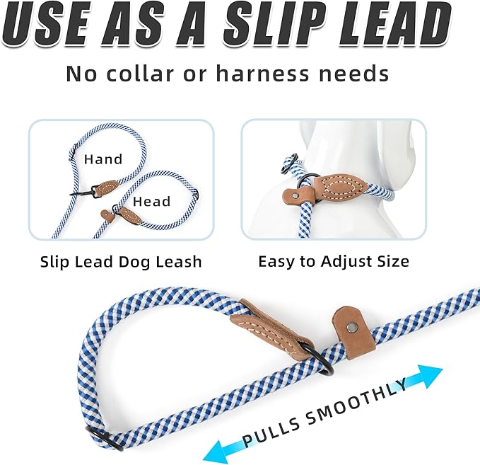 Mile High Life Hands Free Dog Leash, Crossbody Waist Leash with Genuine Leather Connection, Multifunctional Adjustable Slip Lead for Dog Walking Running (Blue Gray, 7FT)