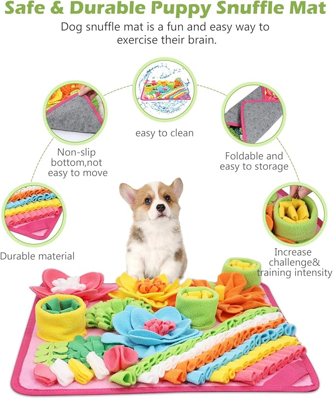 KeeKit Snuffle Mat for Dogs & Cats - Slow Feeding Mat for Small & Medium Breeds, Encourages Natural Foraging Skills, Durable Foraging Mat for Mental Stimulation, Pink