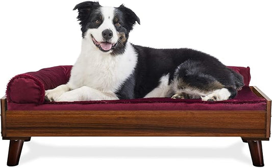Furhaven Elevated Dog Bed Frame for 36" x 27" Large Dog Beds, Easy Assembly - Mid-Century Modern Bed Frame - Walnut, Large