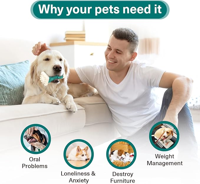 Pceotllar Indestructible Dog Chew Toys, Interactive Puzzle Toys with Beef Flavor, Safe Rubber for Aggressive Chewers - Large, Medium, Small Dogs - Green