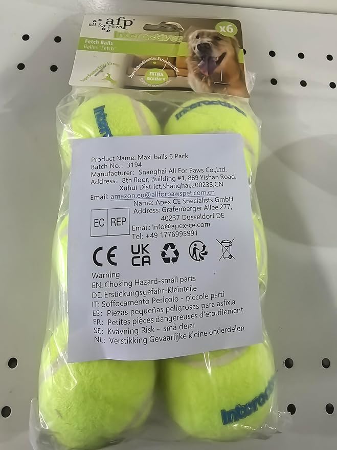 ALL FOR PAWS 2.5-inch Tennis Balls for Dogs, Fetch Toys for Medium Large Dogs, Bouncy & Durable Tennis Balls for Ball Launcher Toy, 6 Pack Fetch Toy for Outdoor Play