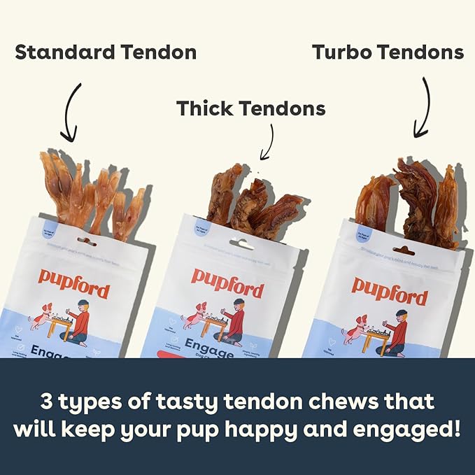 Pupford Thick Beef Tendon Chews for Dogs & Puppies, All-Natural Dog Chew with Glucosamine for Joint Health, Long-Lasting Toy, Great for Teething (3 Count)