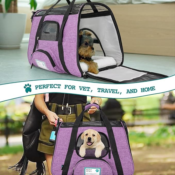 PetAmi Airline Approved Pet Carrier for Cat, Soft Sided Dog Carrier for Small Dog, Cat Travel Supply Accessories Indoor Cat, Ventilated Pet Carrying Bag Medium Large Kitten Puppy, Small Heather Purple