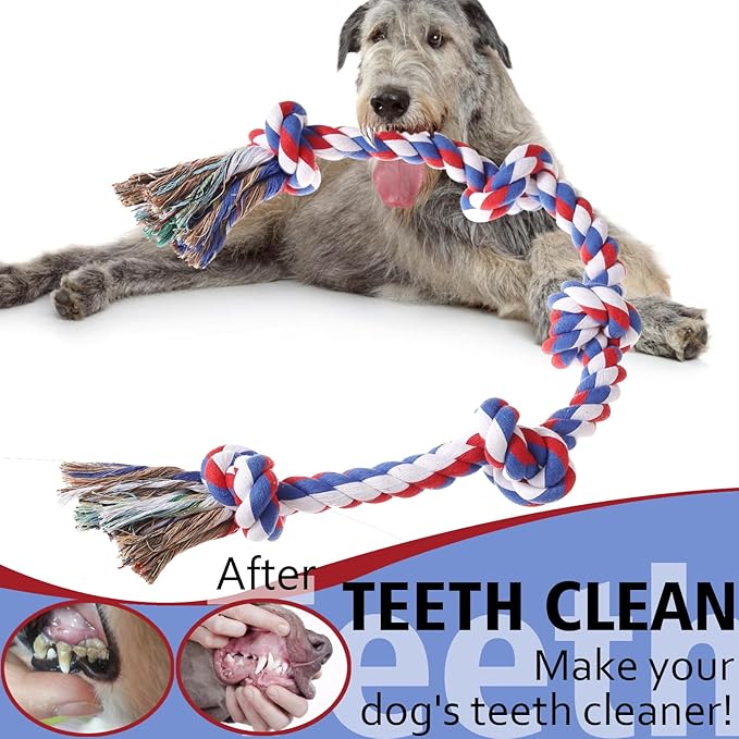 Dog Rope Toys for Large Dogs Aggressive Chewers, Dog Chew Toys for Large Breed Indestructible, Heavy Duty Tough 3 Feet 5 Knots Dog Toy, Sturdy Rope toy for Dogs Tug of War Dog Toy Teeth Cleaning