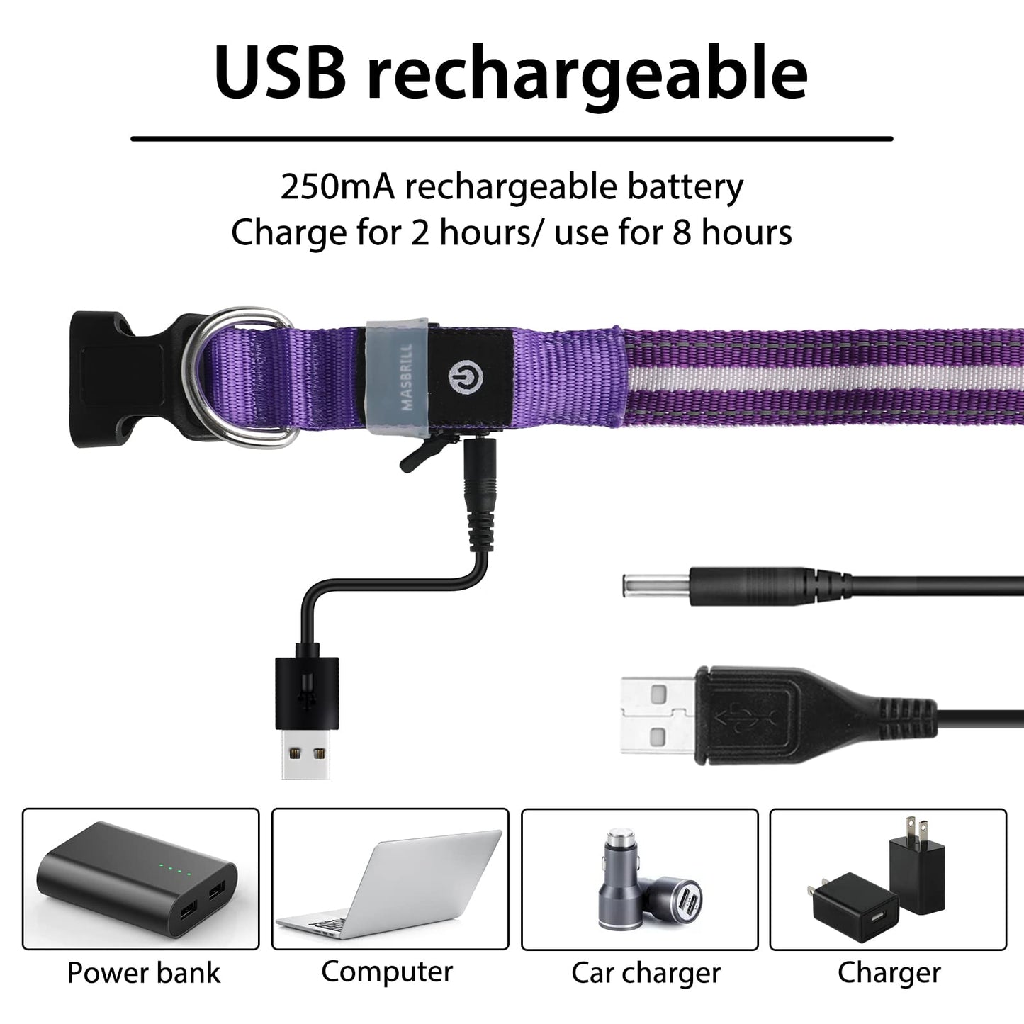 MASBRILL Led Dog Collar, Rechargeable Light Up Collar with Water-Resistant Flashing Glow for Dogs