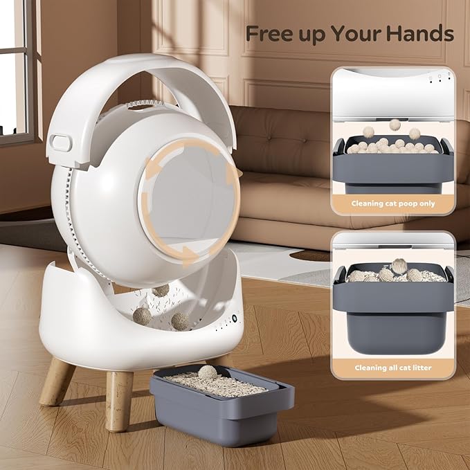 Self Cleaning Litter Box,Automatic Cat Litter Box for Multiple Cats,Robot with APP Control,Dual Safety Protection,Odor-Free Waste Disposal Includes Trash Bags,White