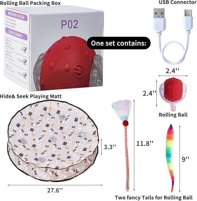 Kitty Toys & Cat Toys Interactive – Automatic Moving Cat Toy for Indoor Cats, Rolling Ball Tunnel Mat with LED Lights & Bird Chirping, Stimulating Cat Enrichment Ball Toy for Kittens & Bored Cats