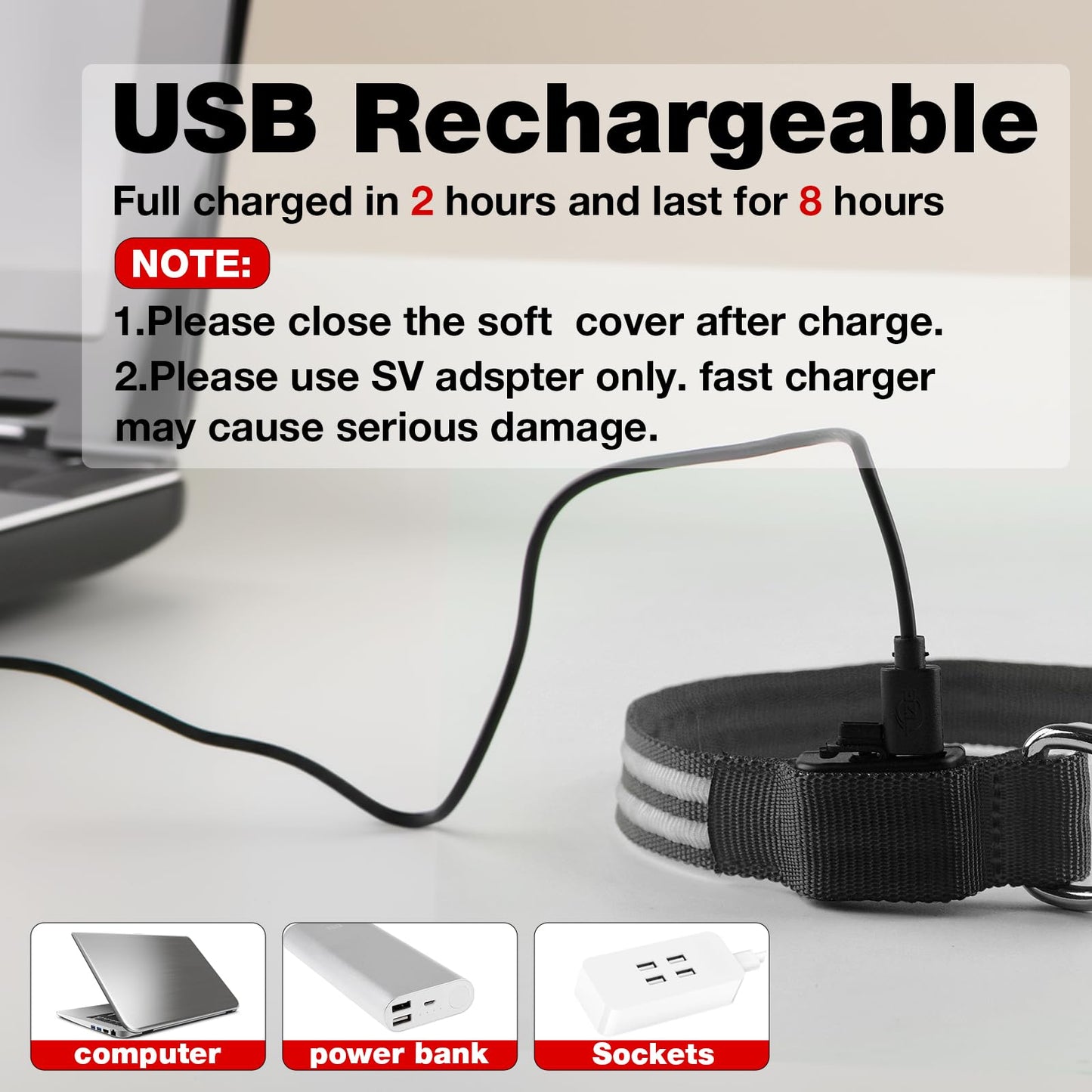 LED Dog Collar, Light Up Dog Collar, Lighted Dog Collars Adjustable for Night Walking, Glow in The Dark Dog Collars Light with USB Rechargeable Color Changing Waterproof for Dogs (Black, Small)