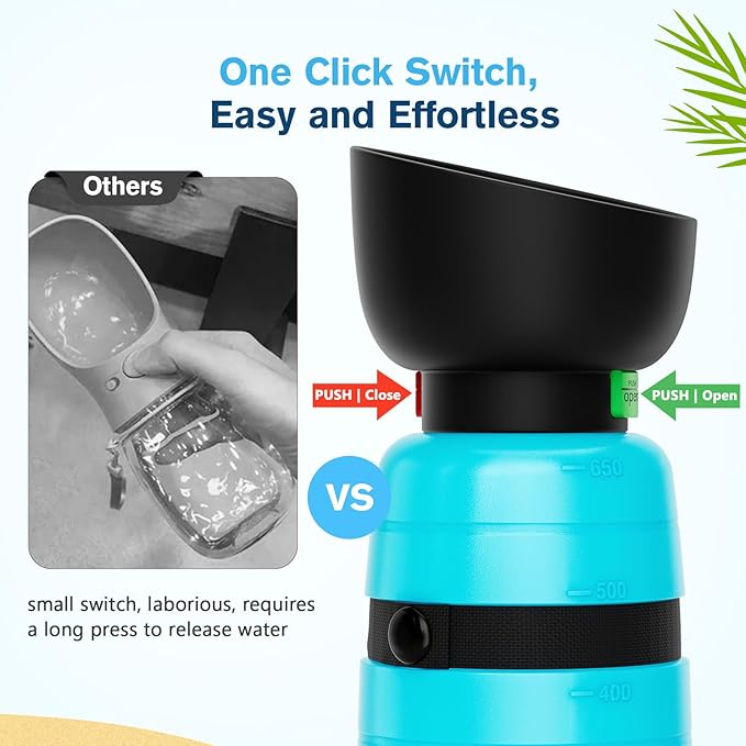 Pecute Dog Water Bottle Portable 22 oz with 5 oz Food Container, Poop Bag Holder, Portable Dog Water Bottle Dispenser, Leakproof, Lightweight, Pet Water Bottle for Dogs Outdoor Travel Walking