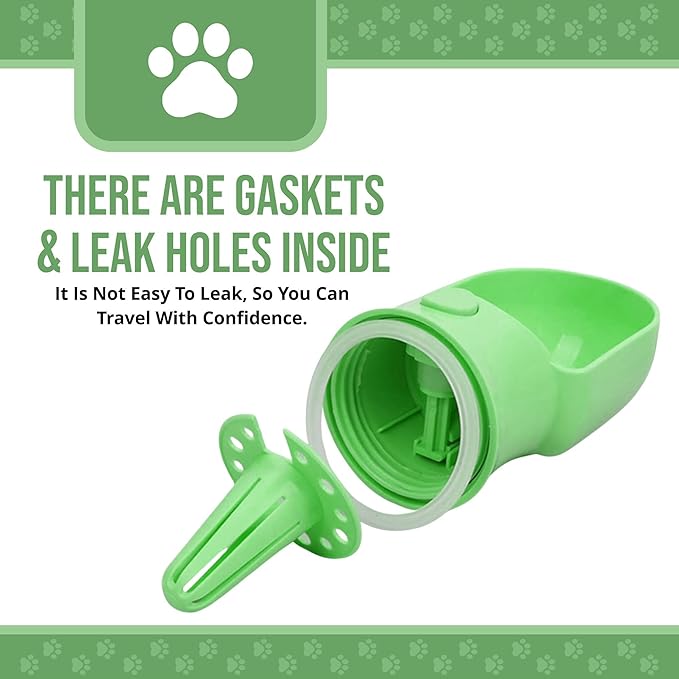 Leak Proof Portable Dog Water Bottle with Bowl – Travel Pet Water Dispenser for Walking & Hiking – Food Grade Plastic – Choose from 3 Colors (Green, 320 ml)