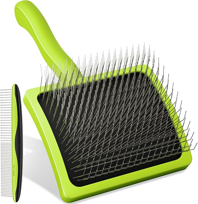 Pecute Slicker Brush for Dogs & Pet Comb, Professional Grooming Dog Brush for Goldendoodles, Poodles, Labradoodles, with Extra Long Soft Pins to Effectively Remove Tangles, Knots and Mats, 2PCS