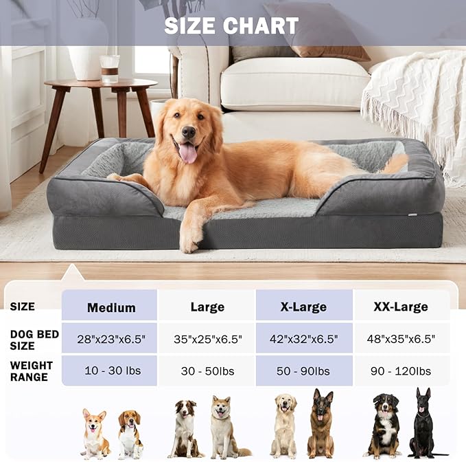 INVENHO Orthopedic Dog Beds Large Sized, XL Washable Dog Sofa with Egg-Crate Foam, Waterproof Lining and Non-Skid Bottom