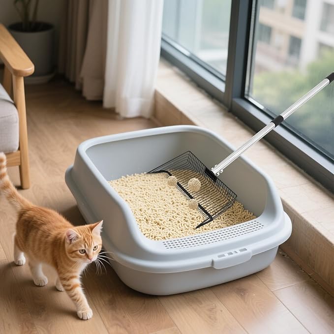 Large Metal Chicken Poop Scooper, 36 to 75" Adjustable Long Chicken Coop Litter Scoop with Stainless Steel Handle, Durable Sand Sifting Litter Shovel for Chicken Coops & Small Farm Animals