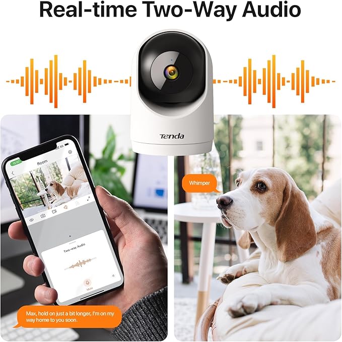 Tenda 2K Indoor Security Camera, WiFi6 Pet Camera for Home Security, 360°, 2-Way Audio, Motion Detection for Baby and Pet Monitor, Night Vision, Cloud & SD Card Storage, One-Touch Call (CP3-V3.0)