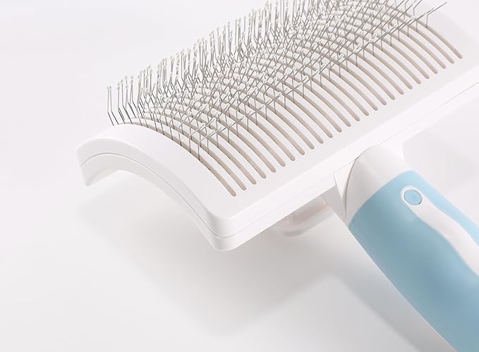 Dog Self-Cleaning Slicker Brush with One Button Fur Removal and Coated Tips Deshedding Brush for Medium or Long Hair Dogs for Massaging Grooming Blue