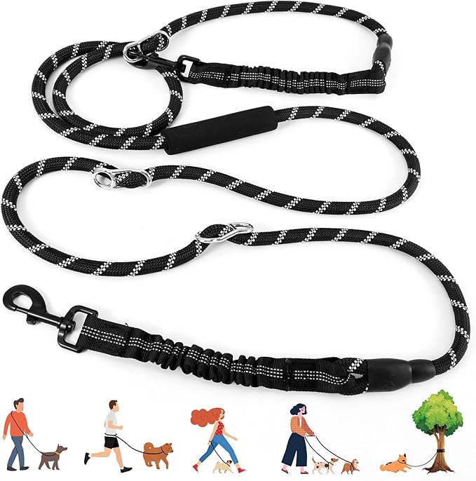 Heavy Duty Hands Free Dog Leash, 10FT Adjustable Handsfree Dog Training Leash with Shock Absorbing Bungee, No Pull Tangle Free Reflective Body Waist Leash for Dog Walking Running