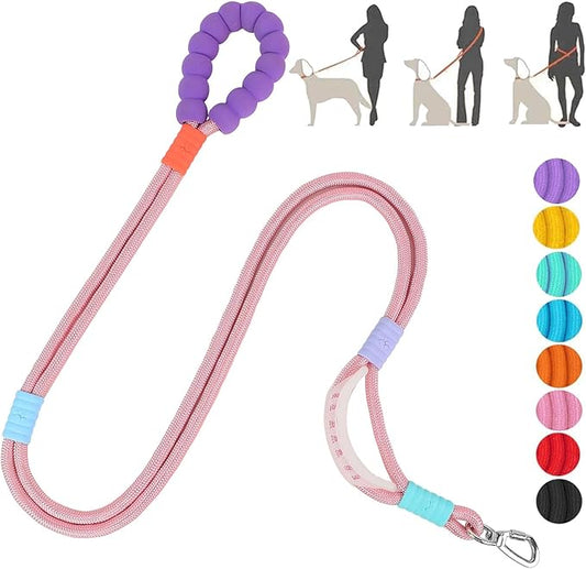 JSXD Dog Leash,5 FT Heavy Duty Dog Training Leash,Double Handle Comfortable Padded Hands Free Dog Leash,Adjustable Crossbody Waist Leash for Small Medium Large Dogs(Pink)