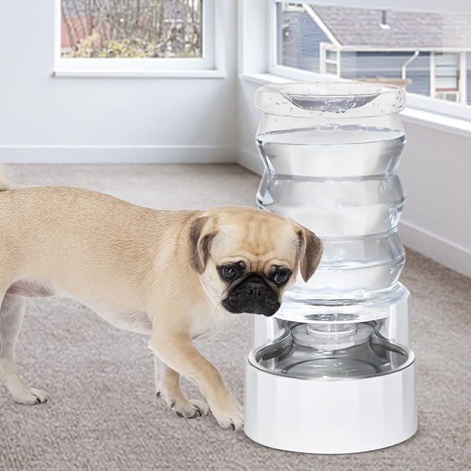 RIZZARI Automatic 7L Pet Waterer,Gravity Stainless Steel Water Dispenser, 100% BPA-Free, Large Capacity Water Feeder for Cats and Medium and Large-Sized Dogs (White,7L)