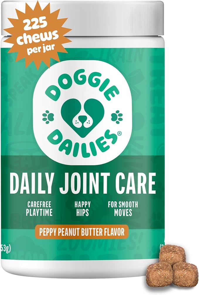 Doggie Dailies, Hip and Joint Supplement for Dogs, Glucosamine Chondroitin, Premium Hip and Joint Chews for Dogs All Breeds & Sizes, Dog Vitamins and Supplements, (Peanut Butter) 225 Chews