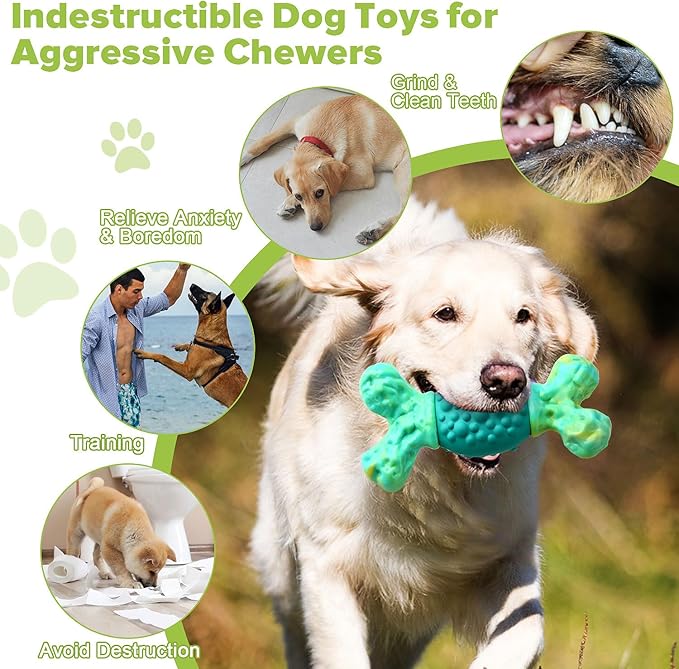 Rensh Tough Dog Chew Toys for Aggressive Chewers, Almost Indestructible Dog Toys for Medium Large Breed, Super Bone Chew Toy to Keep Them Busy & Reduce Boredom, Teeth Cleaning & Training, Milk Flavor
