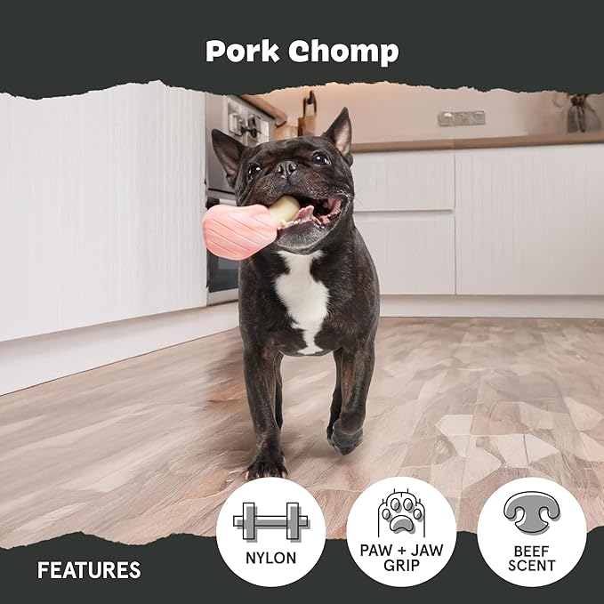 Barkbox Pork Chomp Dog Toy for Durable Tough Nylon Construction with a Gnaw-Friendly Texture, Perfect for Long-Lasting Chewing Fun - Medium