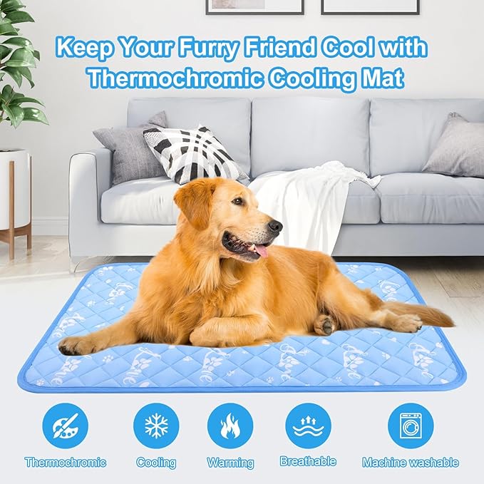 MH MYLUNE HOME Dog Cooling Mat 36x23 Inch - Arc-Chill Cool Fiber, Endothermic Color Changing Pet Pad for Dogs & Cats, Double-Sided Cooling & Warm, Foldable & Washable Summer Blanket