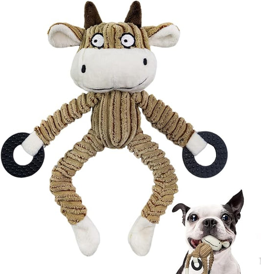 HGB Squeaky Puppy Toys, Plush Puppy Chew Toys for Teething, Dog Toys for Small Dogs, Small Dog Toys for Small Breed, Cute Interactive Cow Dog Toys for Pet Training and Entertaining