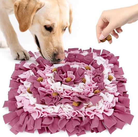 Pet Snuffle Mat for Dogs, Dog Feeding Mat, Nosework Training Mats for Foraging Instinct Interactive Puzzle Toys (Red&Pink&White)