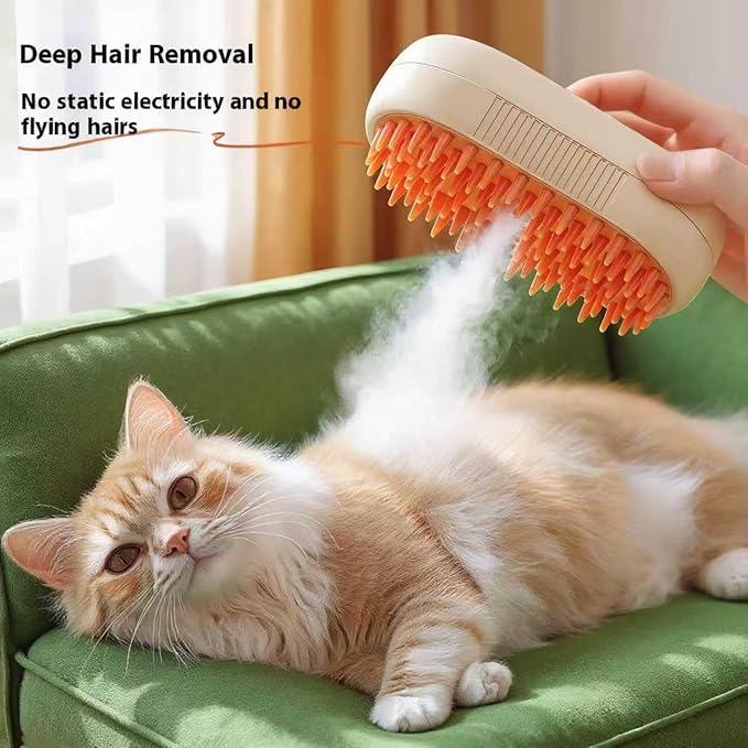 Cat steam brush USB-Powered Pet Steam Brush for Dogs & Cats | Instant Fog Deshedding Tool, Reduces Shedding & Flyaway Hair | Gentle Grooming Brush for Dog & Cat Hair Loss Control (Beige)