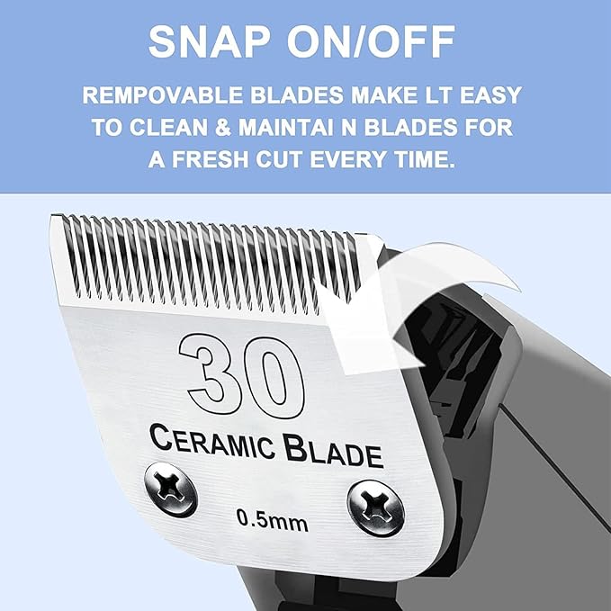 #30 Blade Dog Grooming Clipper Replacement Blades Compatible with Andis/Wahl/Oster Dog Clippers,Detachable Ceramic Blade & Stainless Steel Blade,Size-30, 1/50-Inch Cut Length (64260)