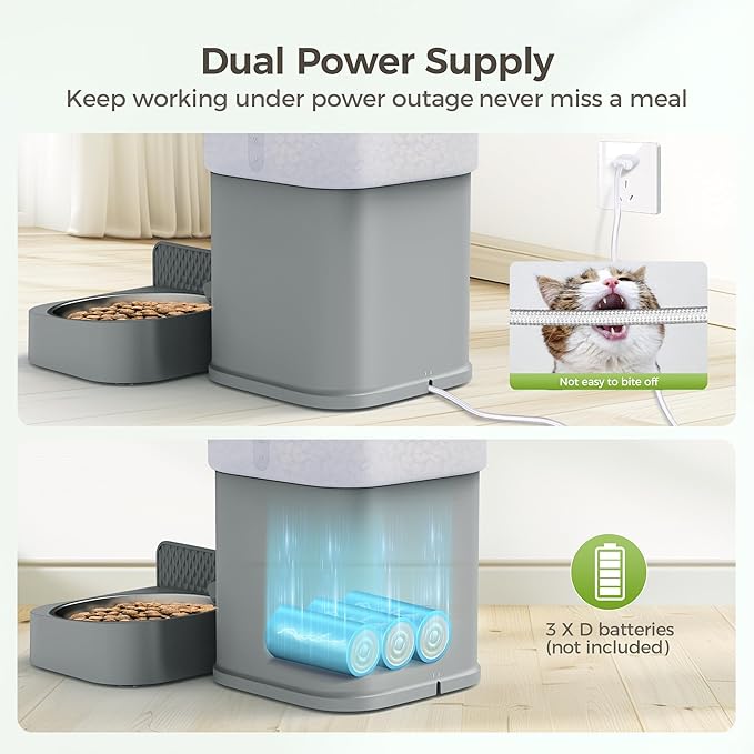 Automatic Cat Feeder for Pets, Programmable Meal Dispenser, for Timed Meals for Up to Cats & Dogs Including Dual Power Supply, and Capacity for 4 Meals Daily