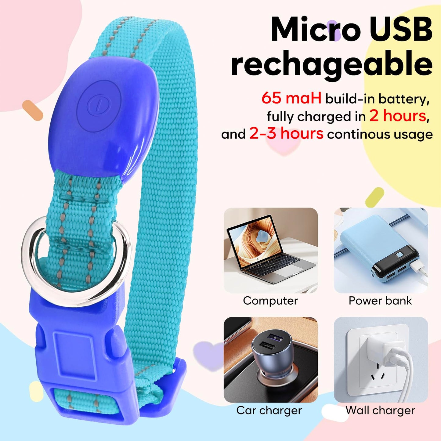 Domagiker LED Dog Collar Rechargeable - Reflective Light Up Cat Collar Adjustable Glowing Puppy Necklace Safety Dog Lights for Night Walking (XS, Blue)