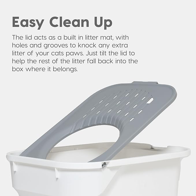 IRIS USA Cat Litter Box, Large Cat Box Enclosure, Top Entry with Litter Catching Lid, Enclosed with Scoop, White/Gray
