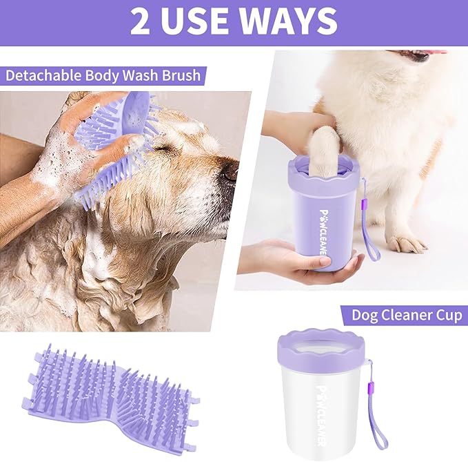 Dog Paw Cleaner, Washer, Muddy Pet Foot Cleaner for Small Medium Large Breed Dogs/Cats (with 3 absorbent towel) (Purple, Medium)