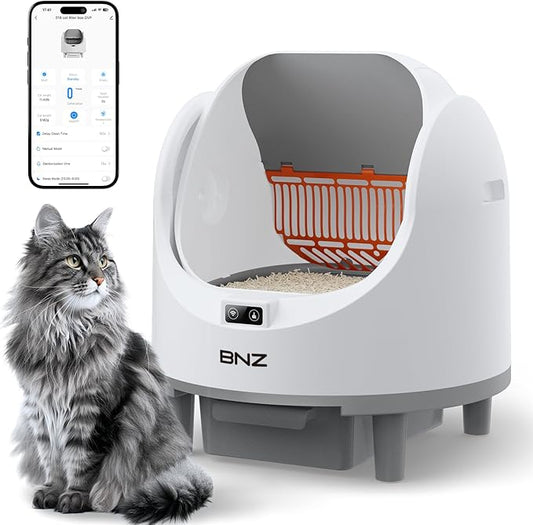 Self Cleaning Cat Litter Box for Multiple Cats,Automatic,Spacious Open Top,Weight Sensing Safety Design,Quite,Smart App Control,14 Days of Large Capacity,Easy to Use,with A Fan to Remove Odors,White