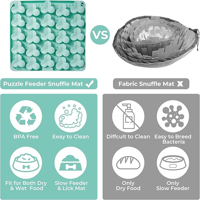 Snuffle Mat for Dogs, Lick Mat for Dogs to Slow Down Eating, Dog Puzzle Toys for Large and Medium Breed Dogs, Silicone Dog Bowls for Dry, Wet, Raw Food, Green