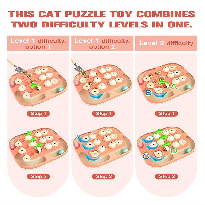 KADTC U.S. Brand & Design All in ONE -2 Levels of Challenge -2 Ways to Play Cat Treat Puzzle Toy & Track Balls for Indoor Cats Puzzles Feeder Kitten Stimulating Enrichment Toy Interactive Game