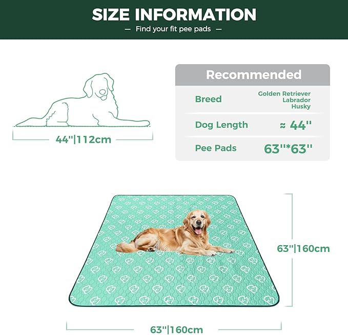 FXW Washable Pee Pads for Dogs, Puppy Pads with Super Absorbent, Specifically Designed for FXW Rollick/Homeplus 24inch 8 Panels Dog Playpen, 63" Square, Green, 1 Pack