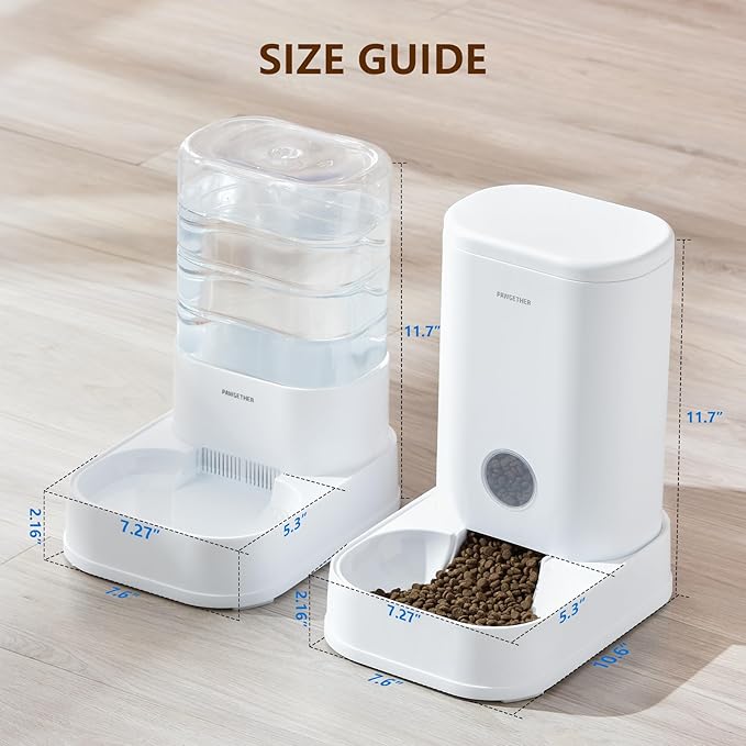 PAWGETHERยฎ 2 Pack Gravity Cat Feeder and Water Dispenser 1 Gallon/3.5L Automatic Cat and Dog Feeder and Waterer with Pet Food Bowl for Puppy Kitten