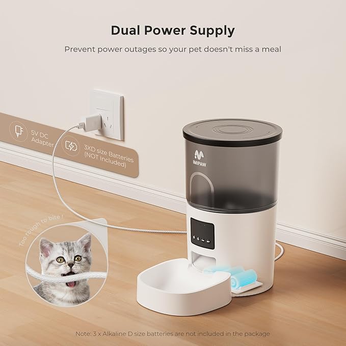 WiFi Automatic Cat Feeder and Water Dispenser, Timed Dry Food Dispenser APP Remote Control, Programmable Portions, Cat Fountains for Drinking with Filter, Small Pets (3L Combo)