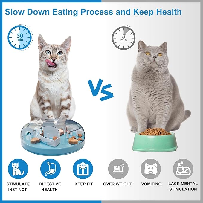 Interactive Cat Treat Puzzle, Food Dispenser, Cat Stimulation Maze, Slow Feeder, Enrichment Toys for Indoor Cats and Kittens (Sky Blue)