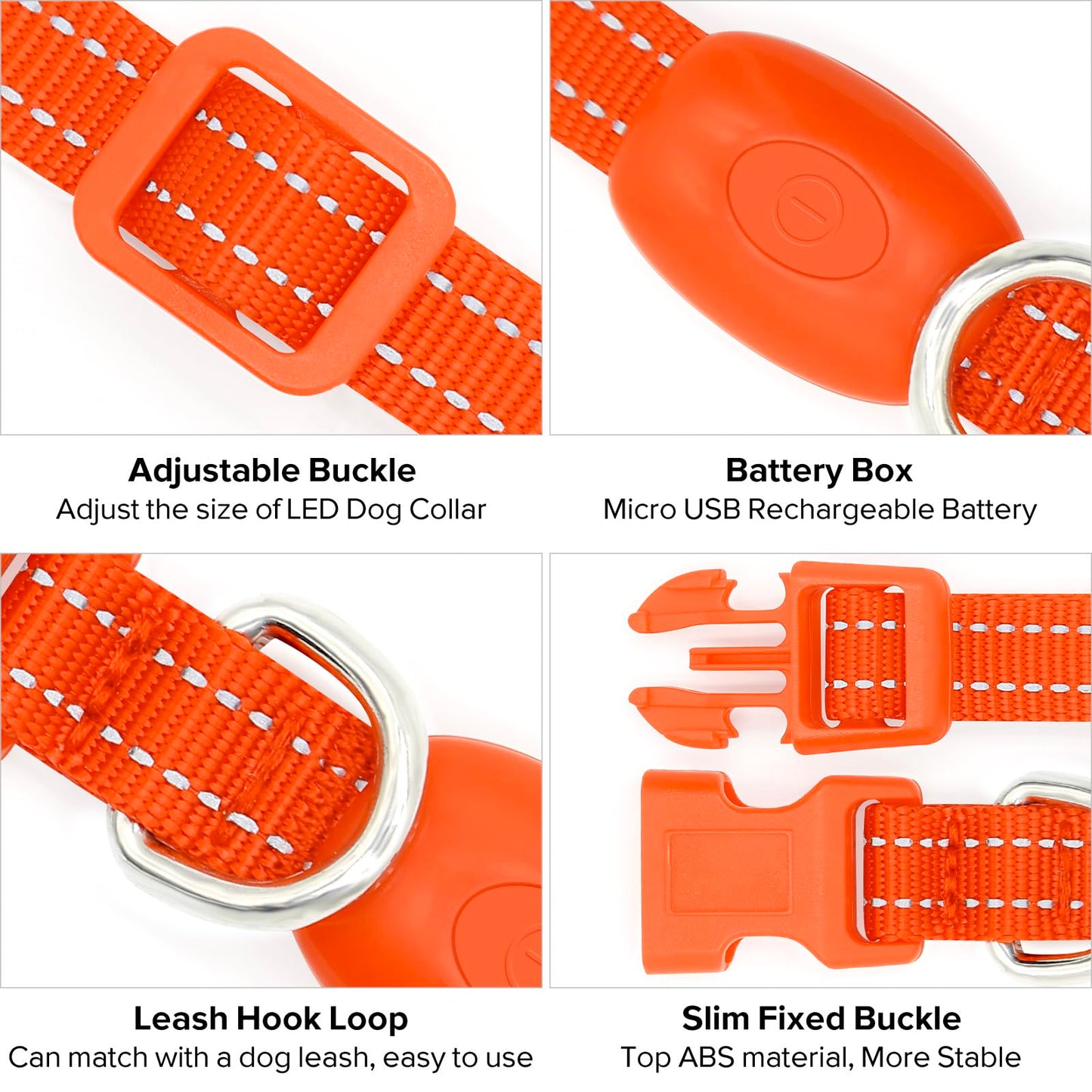 BSEEN Light Up Dog Collar, Rechargeable LED Dog Collar Glowing Cat Collars Reflective Puppy Collar Safety Dog Lights for Night Walking(Orange, XS)