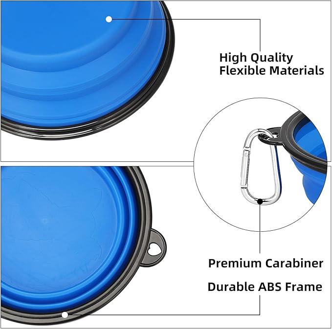Kytely Large Collapsible Dog Bowls 2 Pack, 34oz Foldable Dog Travel Bowl, Portable Pet Water Food Bowl with Clasp, Pet Cat Feeding Cup Dish for Traveling, Walking, Hiking (Blue+Green)