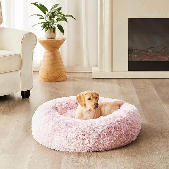 WNPETHOME Calming Dog Bed for Large Dogs, Anti-Anxiety Donut Pet Bed, Fluffy Faux Fur Plush Pet Beds,Warming Cozy Soft Round Lagre Dog Bed for Large Jumbo Dogs, Cat Cuddler Cushion Bed